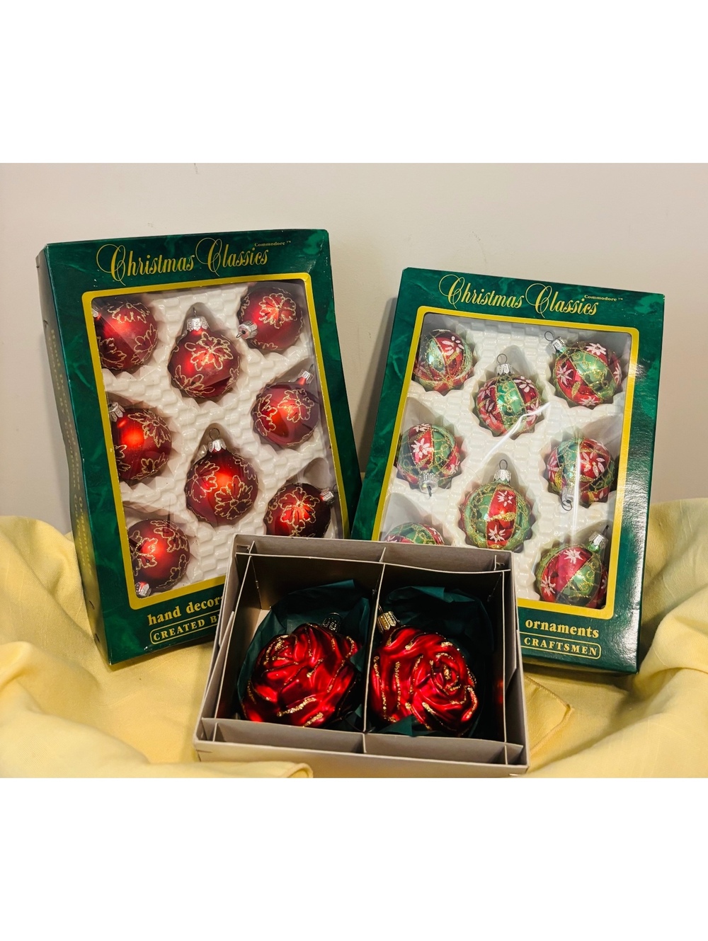 Vtg 80s 90s Commodore Romania Christmas Blown Glass Ornaments Lot Germany Roses